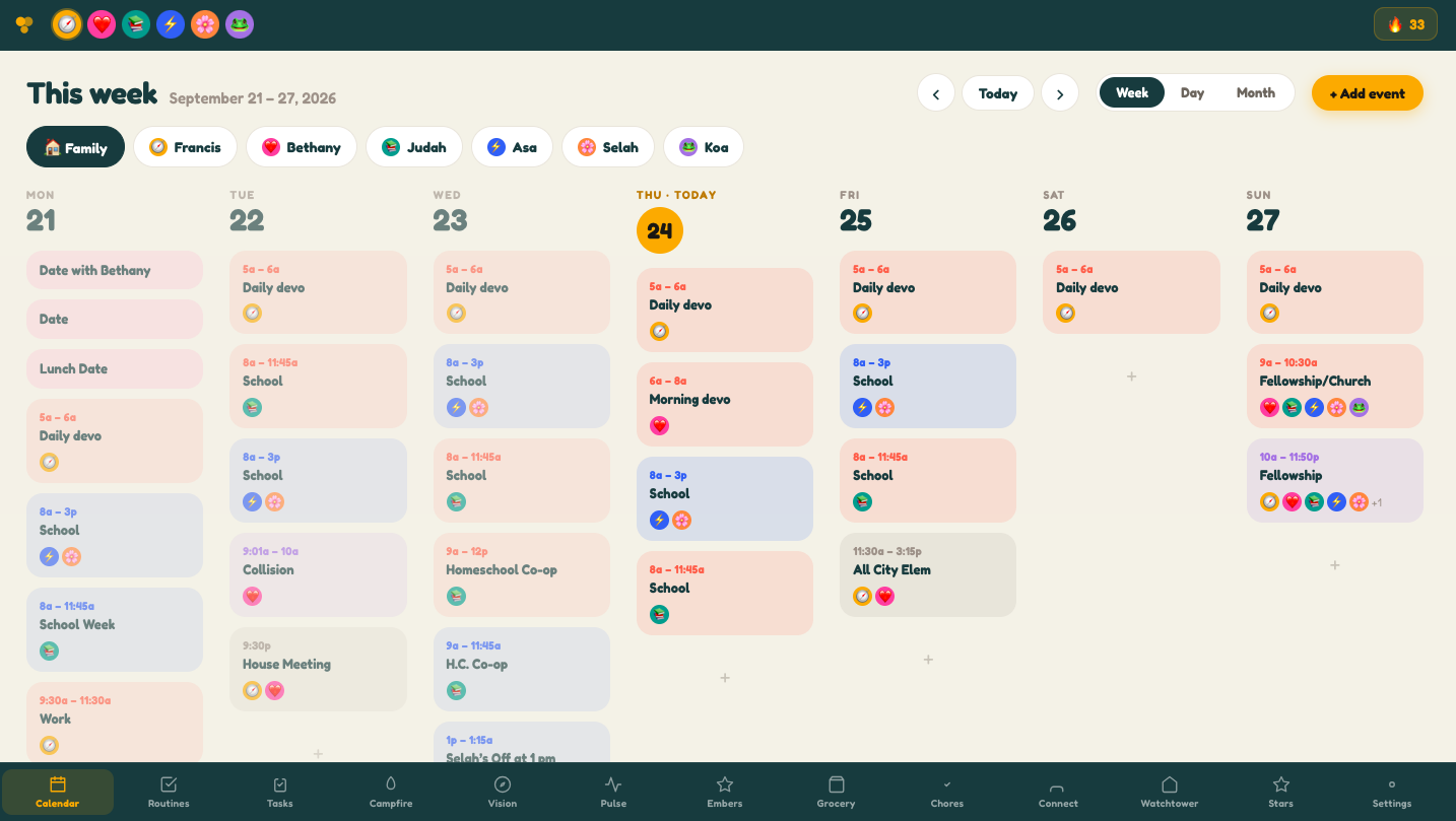 Family Basecamp calendar, real app view