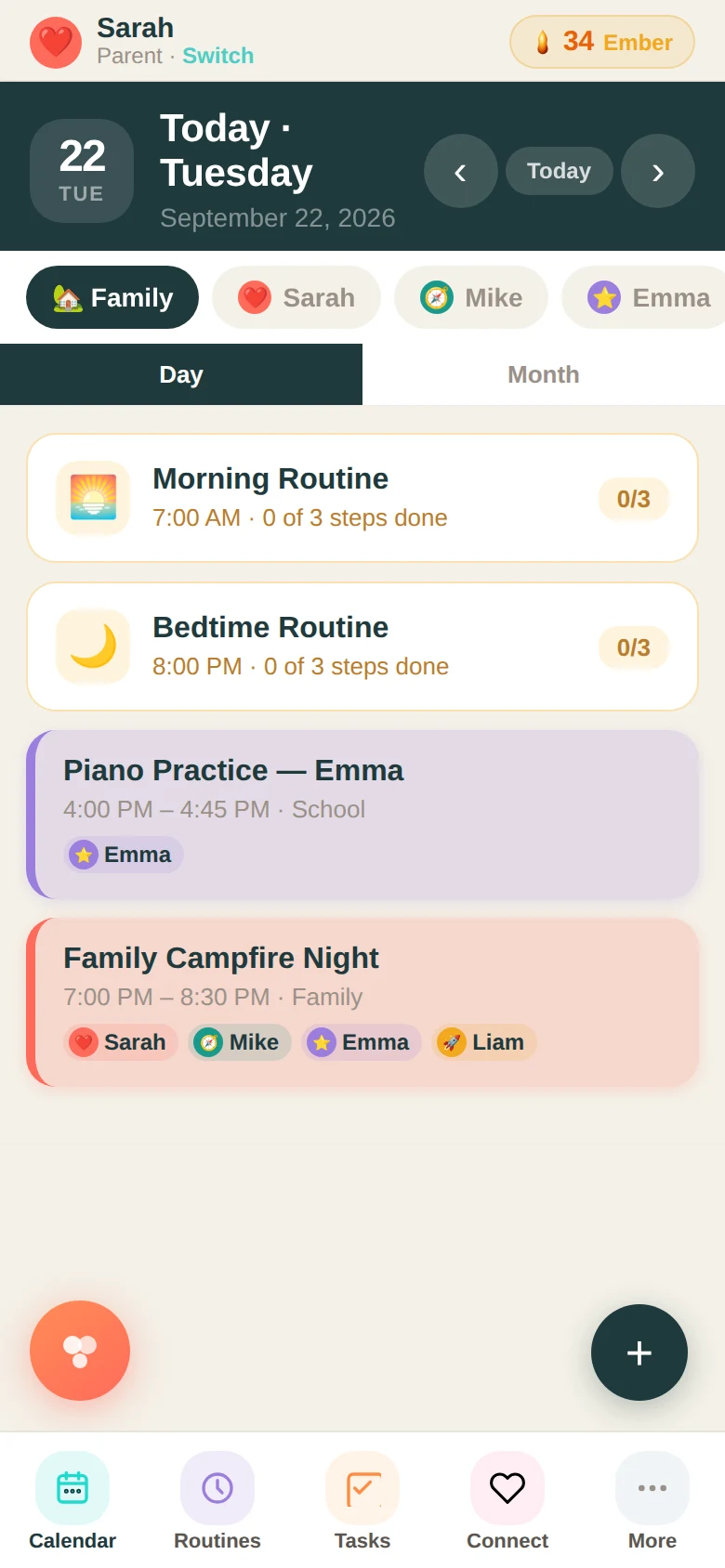 Family Basecamp calendar on phone