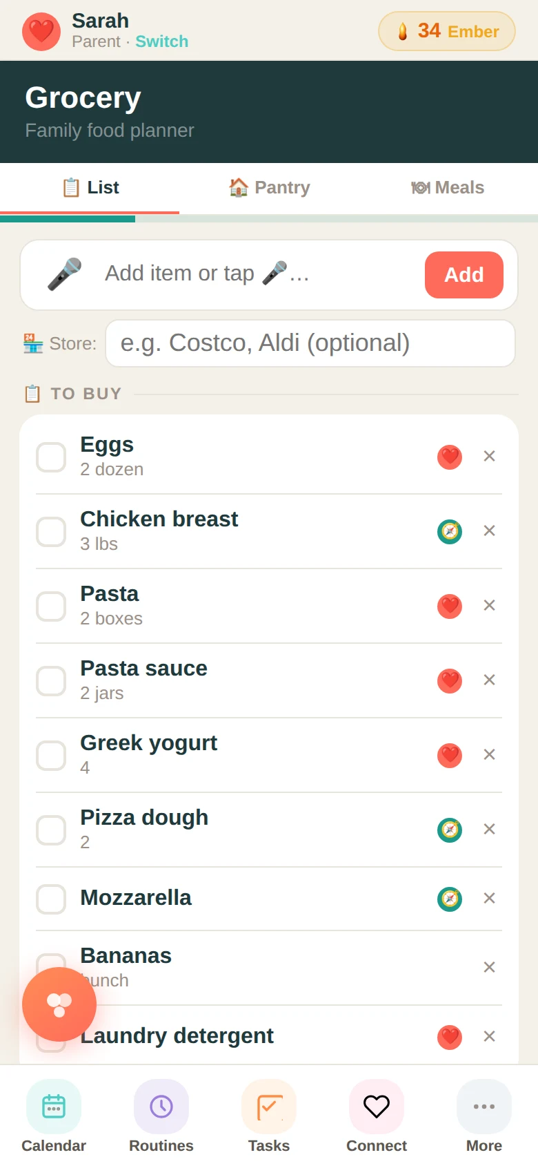 Family Basecamp grocery tab