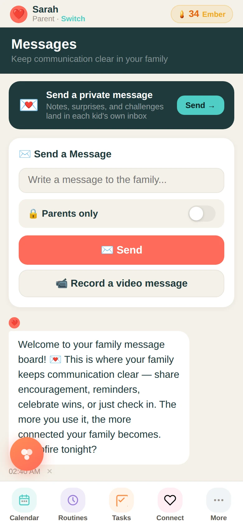 Family Basecamp messages tab